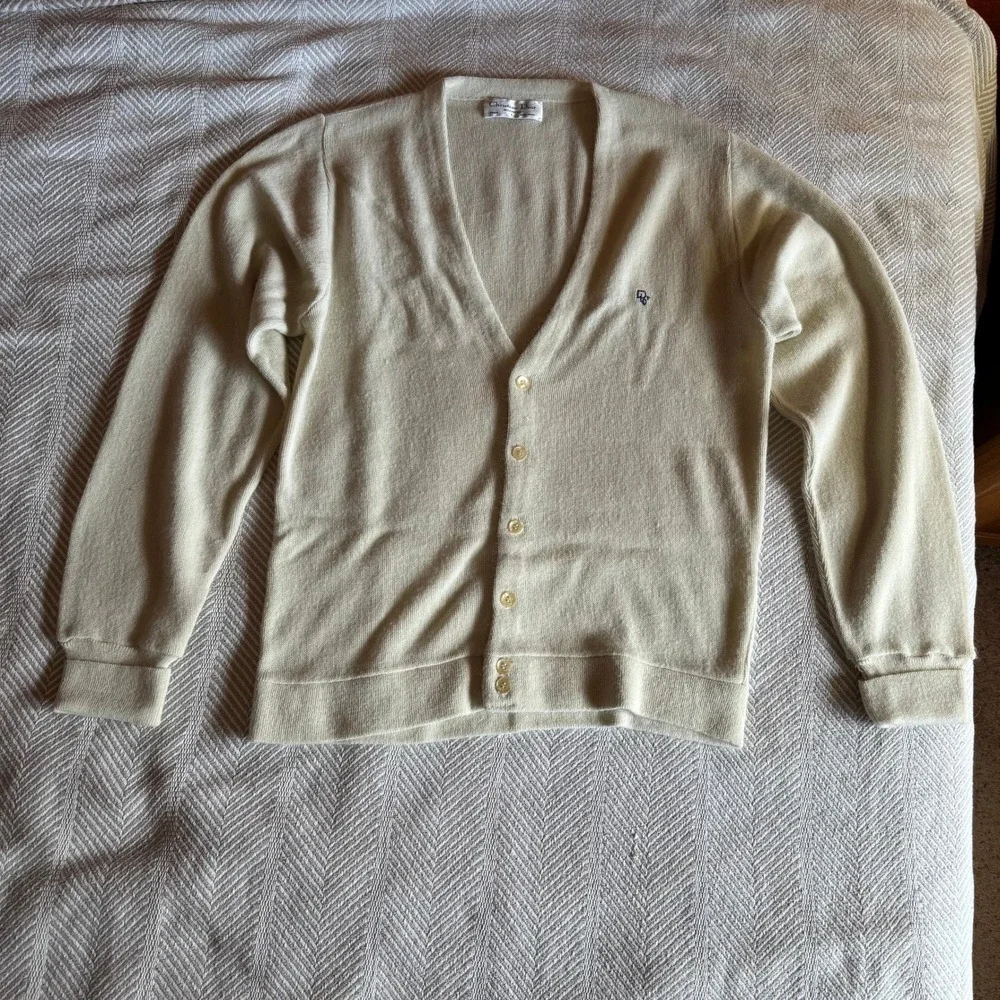 Vintage 80s Christian Dior Monsieur Cardigan Sweater Men Large Cream Made in USA
